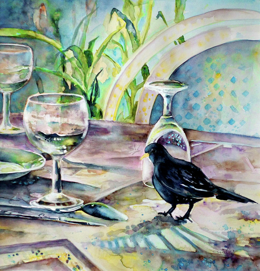Black Bird with Glasses Painting by Miki De Goodaboom