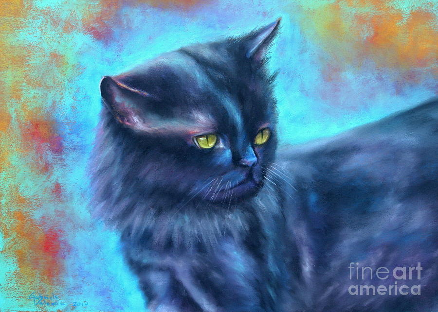 Black Cat Color Fantasy Pastel by Gabriela Valencia