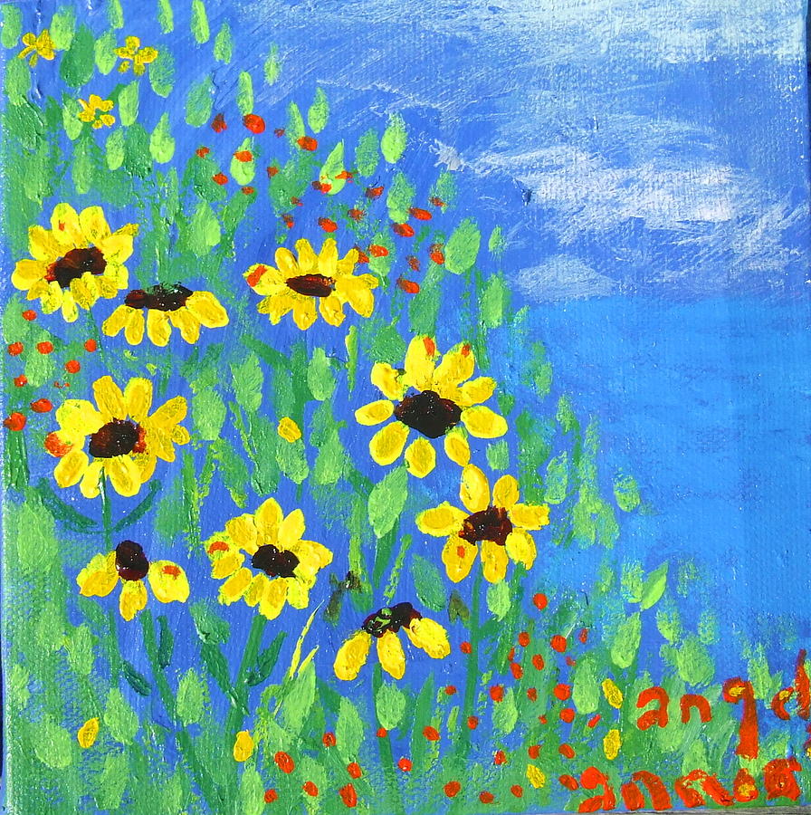 Black Eyed Susans on a Hill Painting by Angela Annas