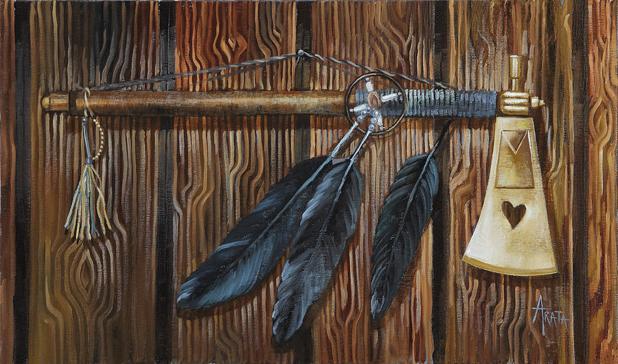 Black Feather Tomahawk  Painting by Geraldine Arata
