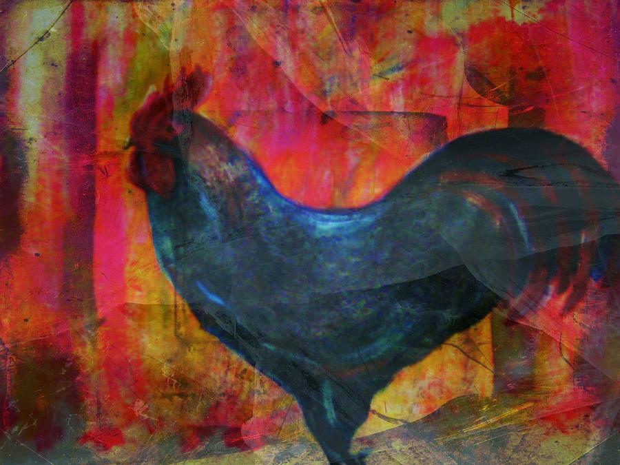 Rooster Mixed Media - Black Rooster by Joseph Ferguson