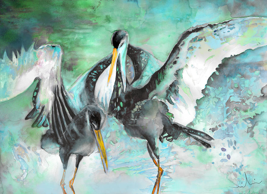 Black Storks Painting by Miki De Goodaboom