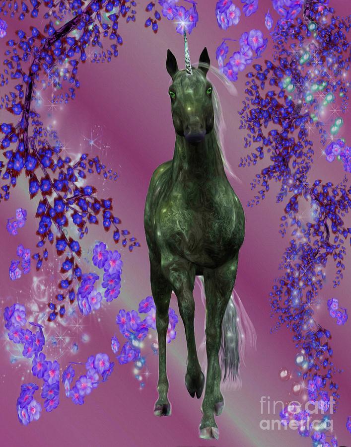 Black Unicorn And Flowers Digital Art by Smilin Eyes Treasures