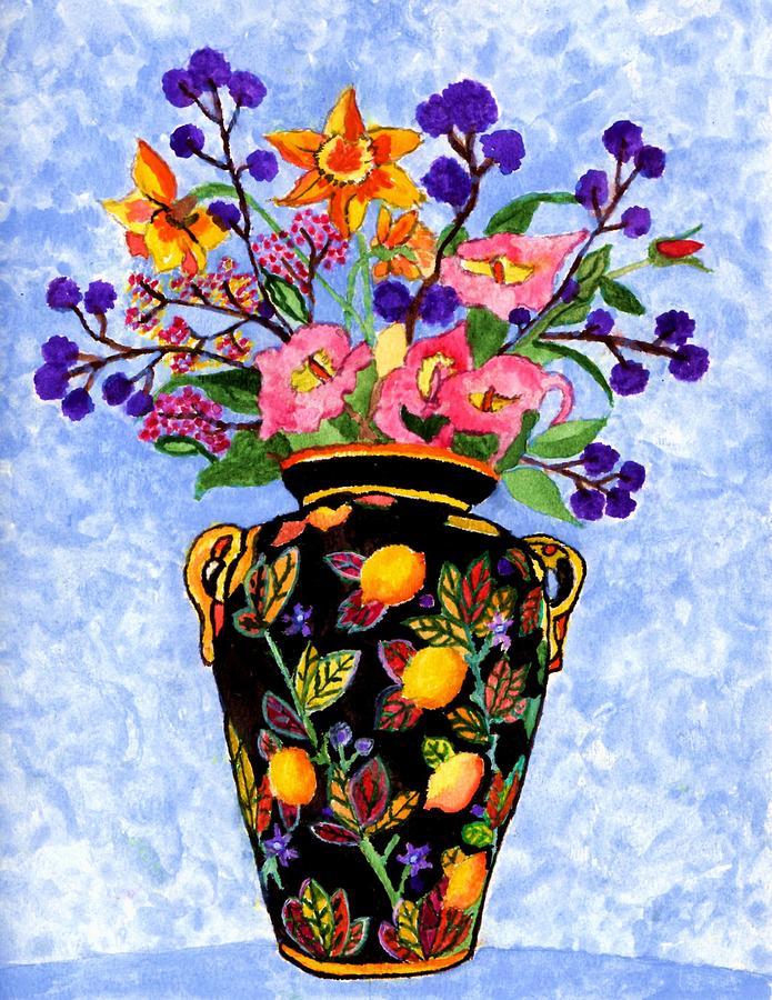 Black Vase with flowers Painting by Connie Valasco