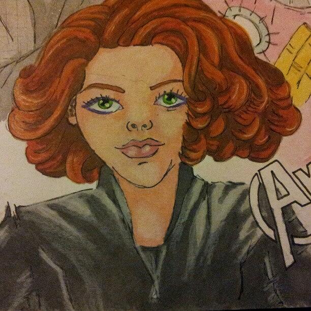 Black Widow; Watercolours, Prismacolour Photograph by Rhomany Scattergood