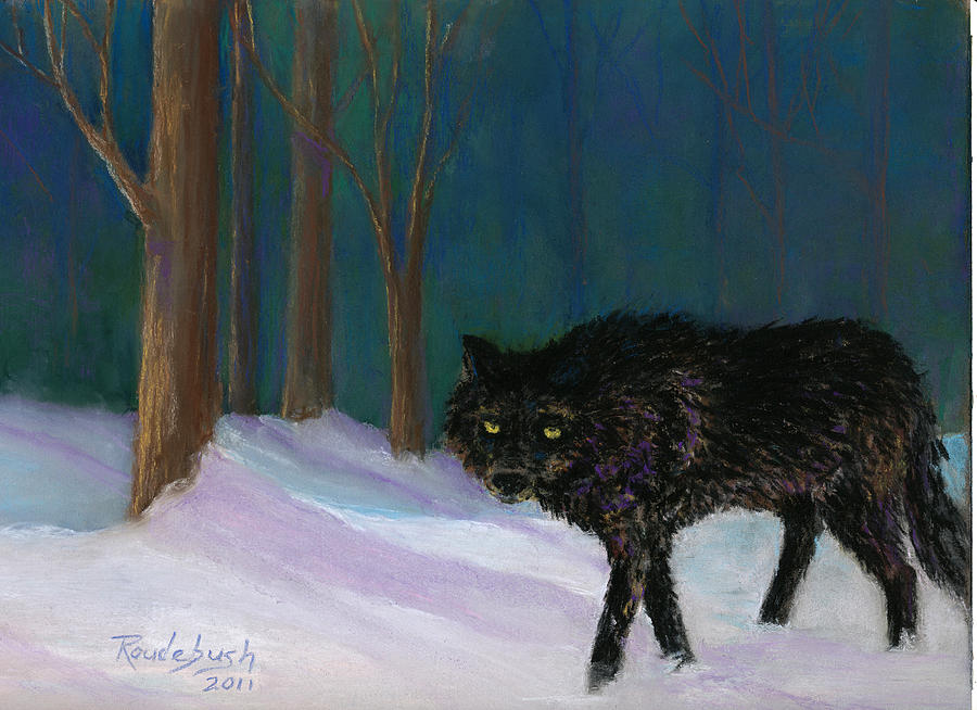Landscape Painting - Black Wolf by Cynthia Roudebush