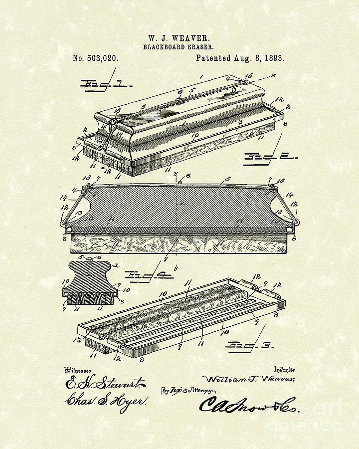 Blackboard Eraser 1893 Patent Art Photograph by Prior Art Design
