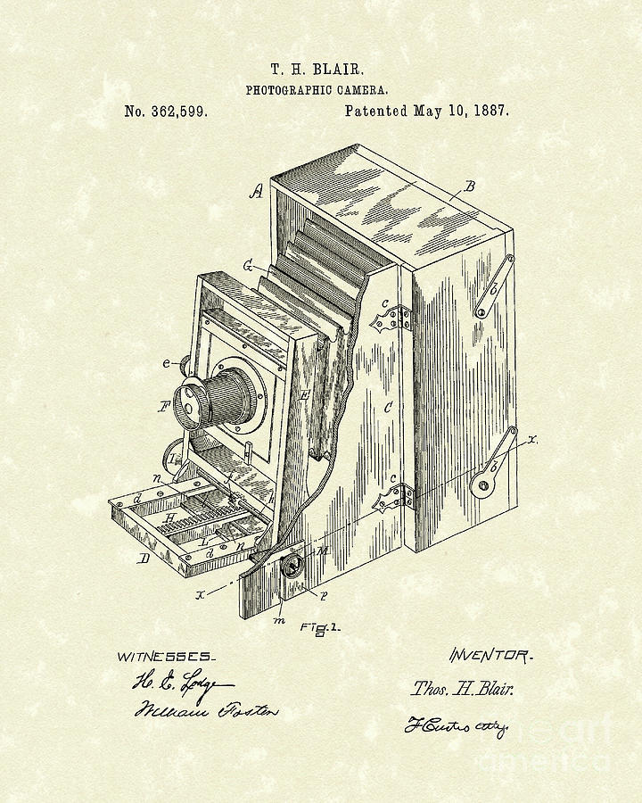 Blair Photographic Camera 1887 Patent Art Drawing by Prior Art Design