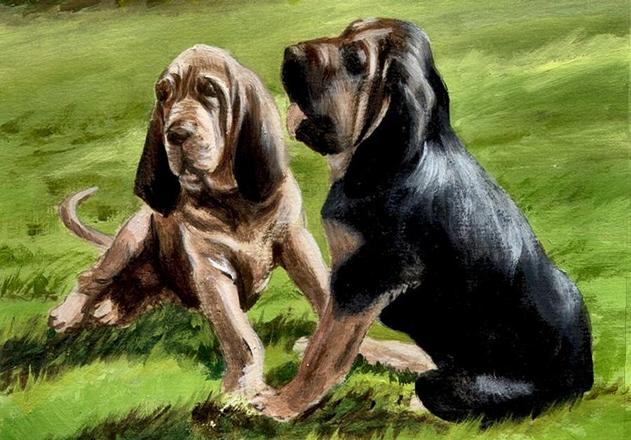 Dog Painting - Bloodhound Playtime by Barbara Walker