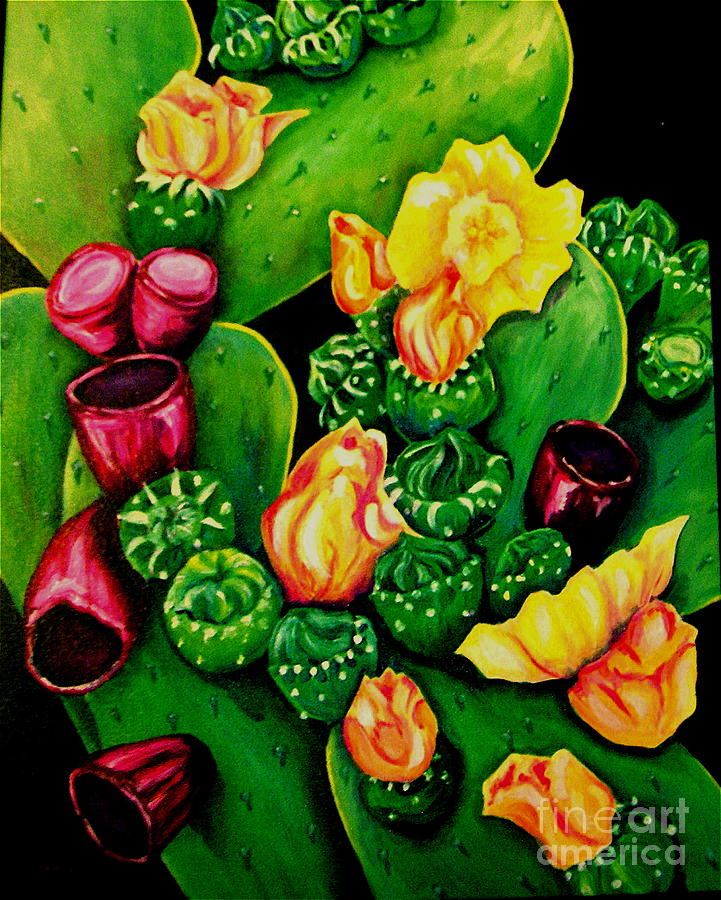 Blooming Cactus Painting by Genie Morgan