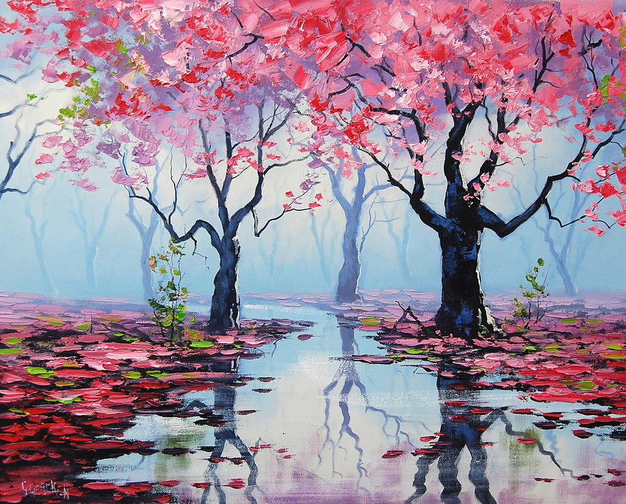 Blossom Trees Reflections Painting