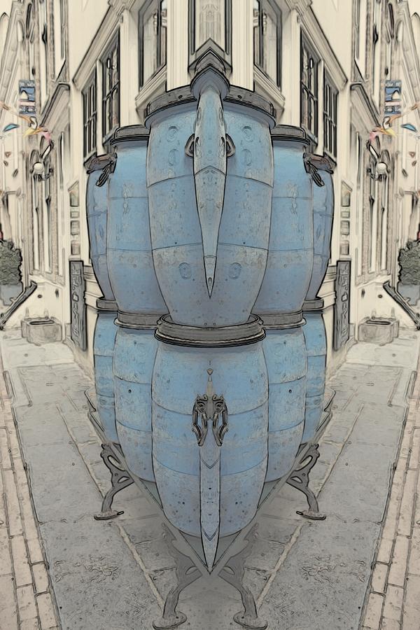 Abstract Digital Art - Blue Barrels Distort by Lauren Serene