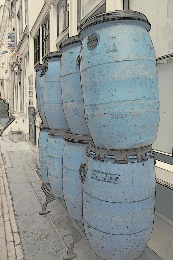 Blue Barrels Pencil Paint Digital Art by Lauren Serene