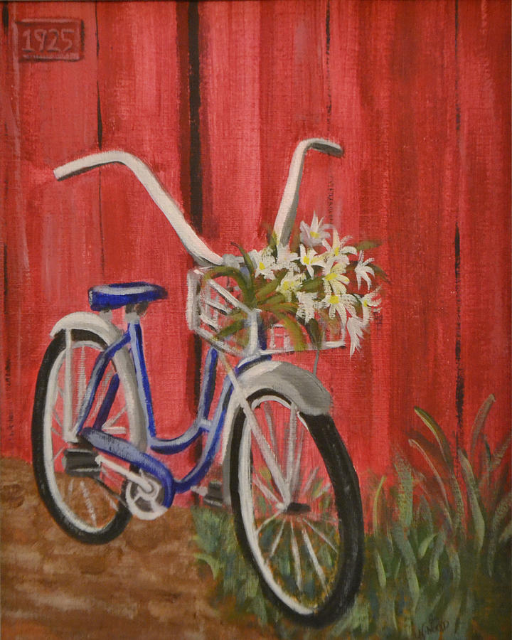 Blue Bicycle Painting by Nancy Sisco