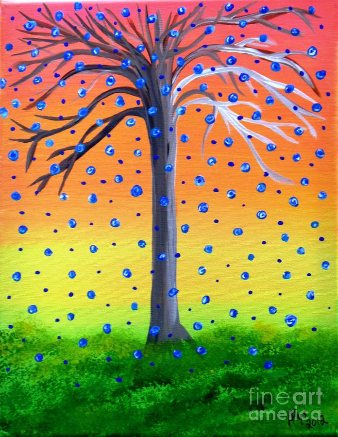 Blue-Blossomed Wishing Tree II Painting by Alys Caviness-Gober