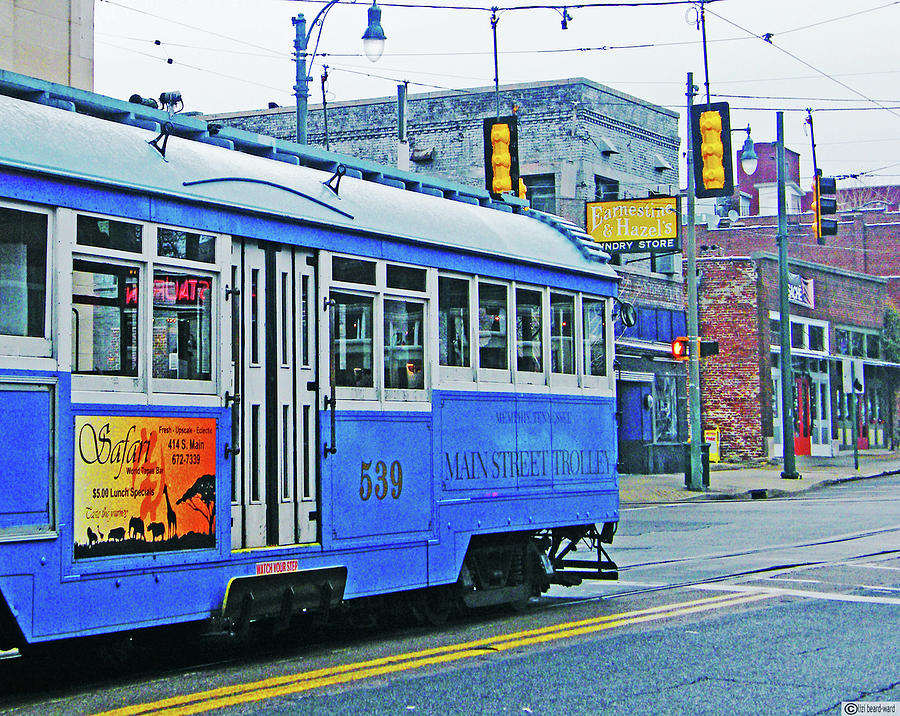 Memphis Digital Art - Blue Blue Trolley by Lizi Beard-Ward