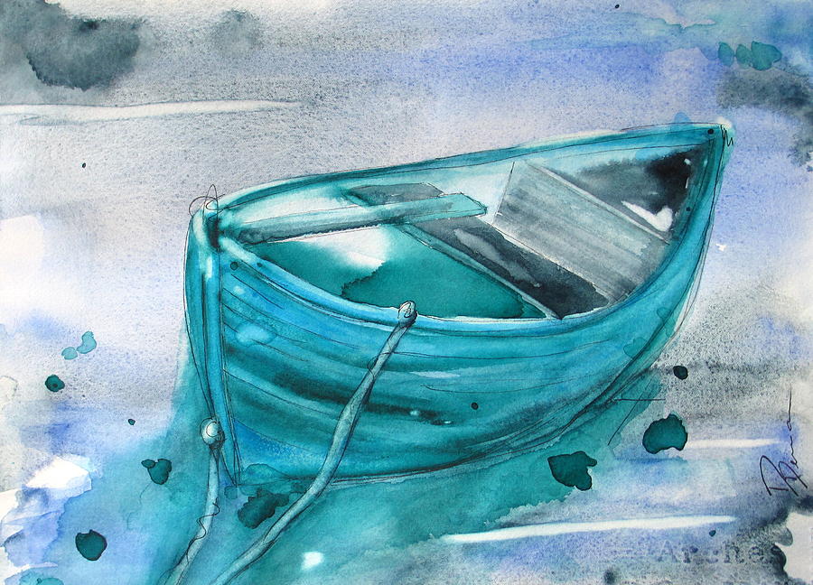 Blue Boat Painting by Dawn Derman