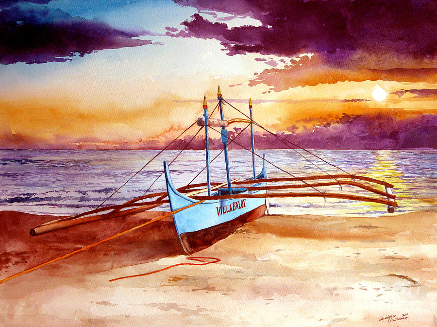 Blue Boat on the Shore Painting by Christopher Shellhammer