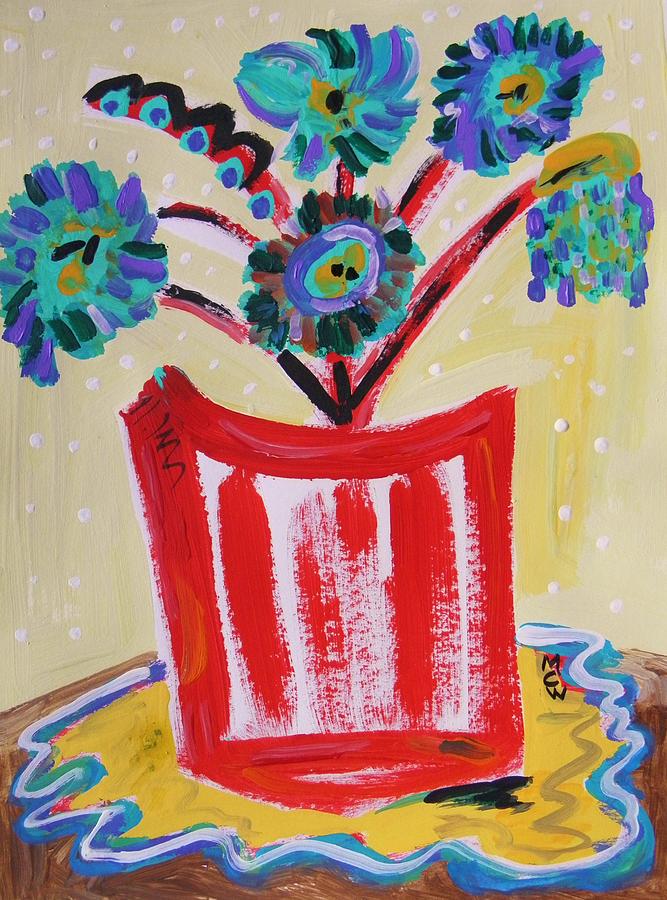 Nature Painting - Blue Bouquet on Red by Mary Carol Williams