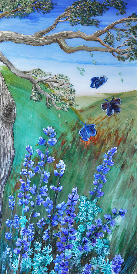Blue Butterflies Painting by Shelley Myers