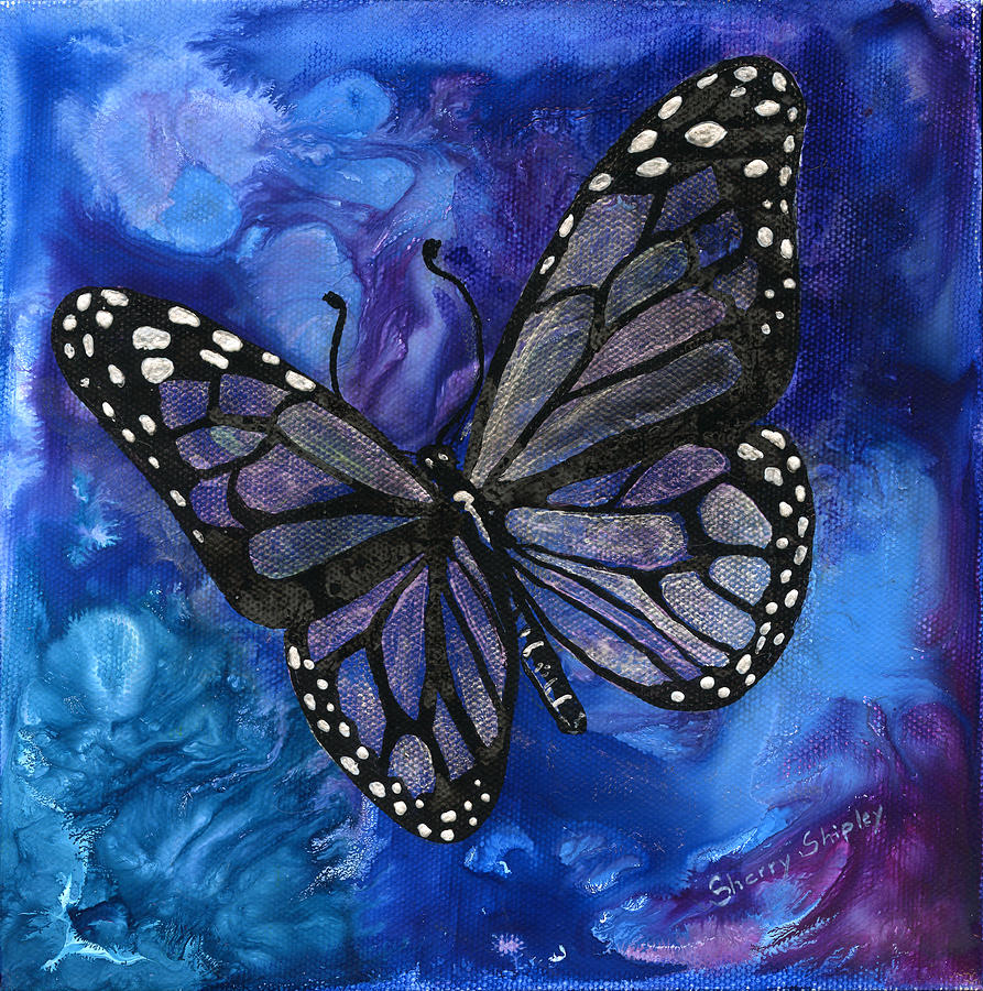 Blue Butterfly Painting by Sherry Shipley