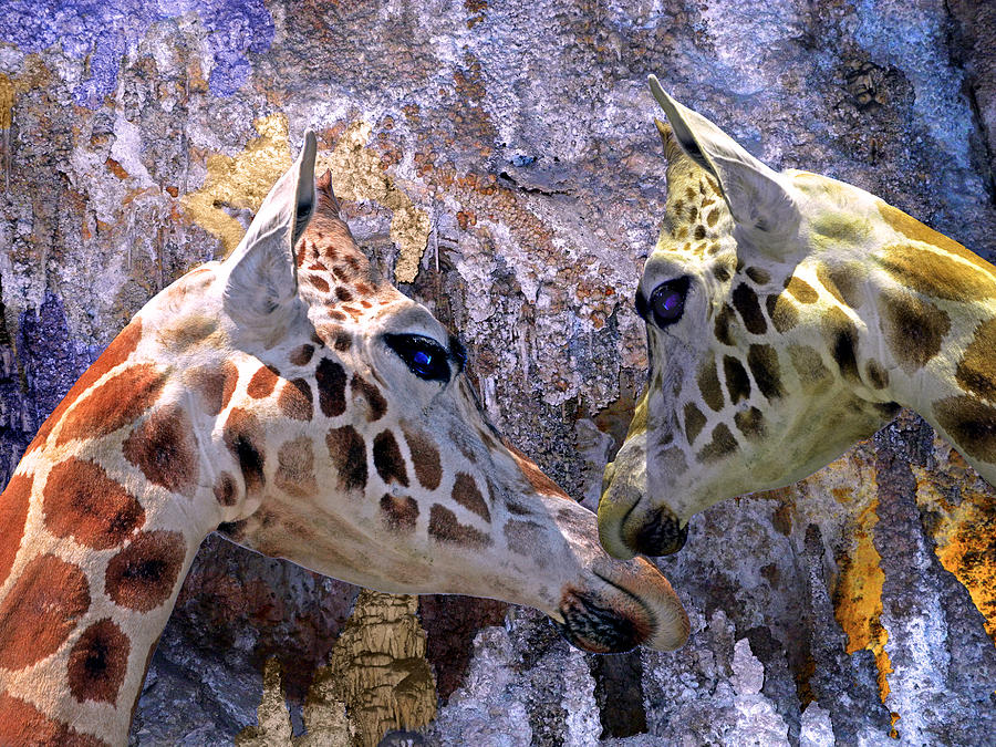 Blue Cave Giraffes Mixed Media by Lynda Lehmann