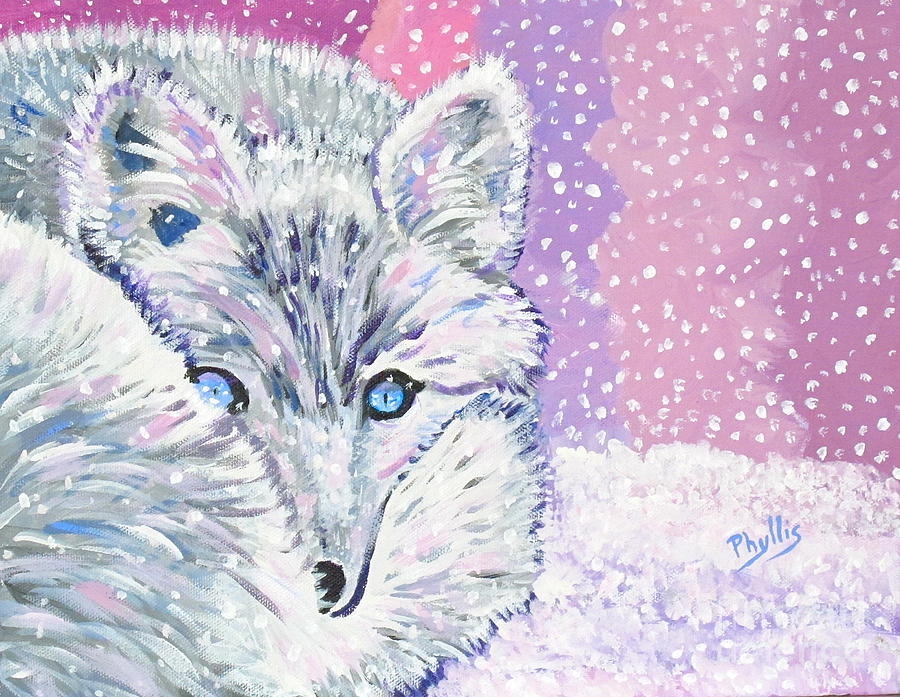 Blue Eyed Snow Fox Painting by Phyllis Kaltenbach