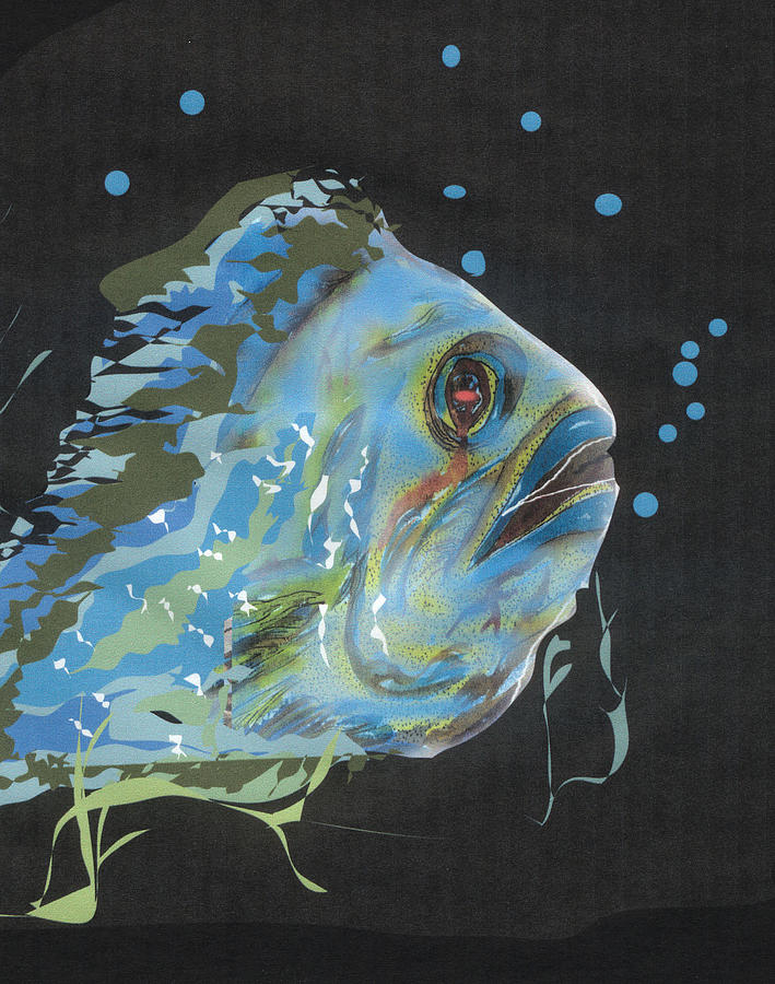 Blue Fish Drawing by Pat McAuley Ramsden Fine Art America