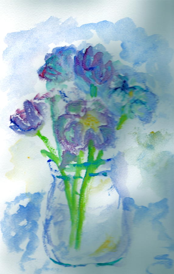 Blue Floral Painting by Bettye  Harwell