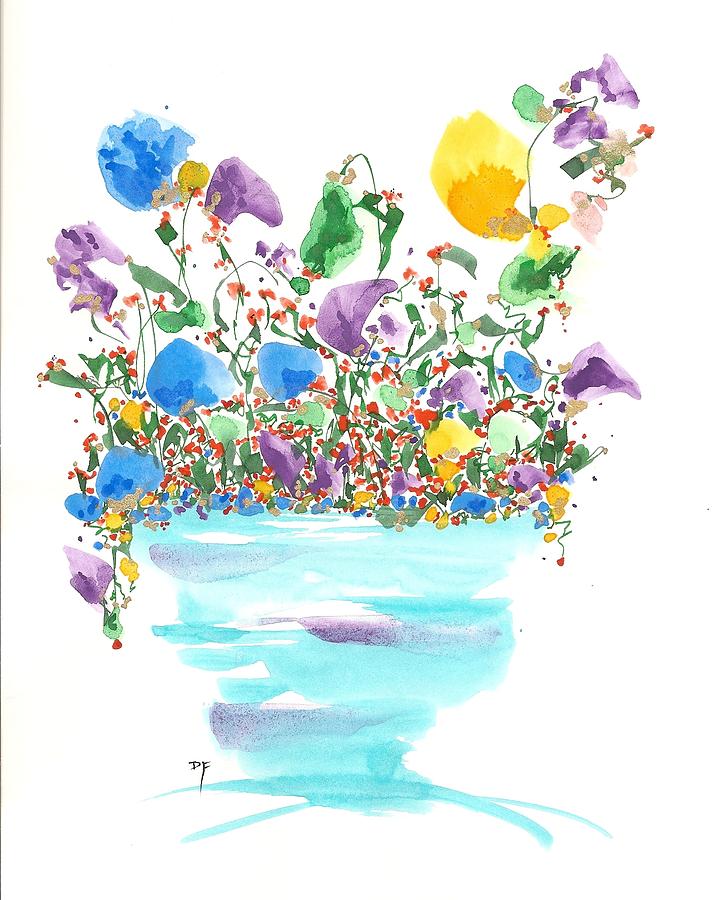 Blue Flowers And Vase Drawing by Darlene Flood