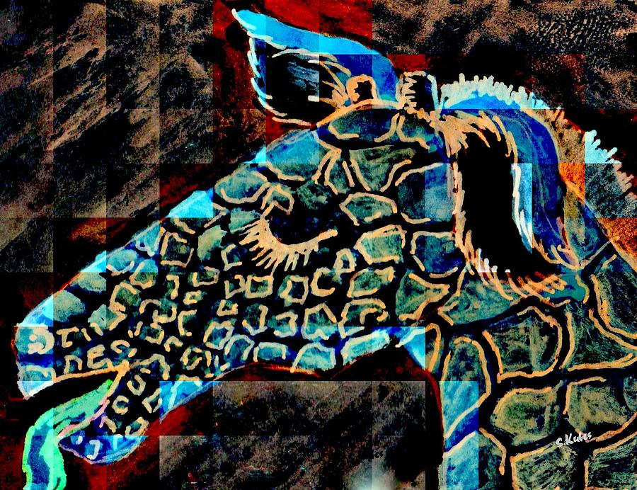 Giraffe Drawing - Blue Giraffe by Susan Kubes Giraffe Drawing - Blue Giraffe by Susan Kubes