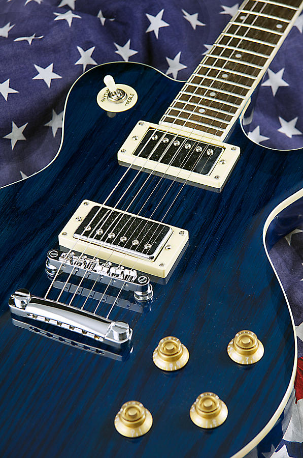 Blue Guitar on Flag Background Photograph by M K Miller