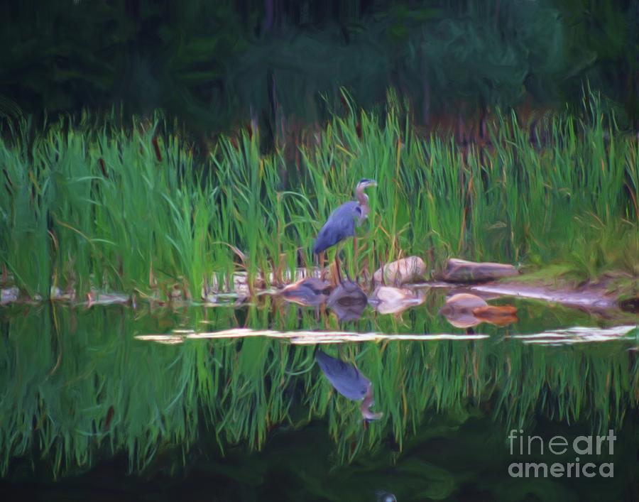 Blue Heron Reflections Painting by Smilin Eyes Treasures