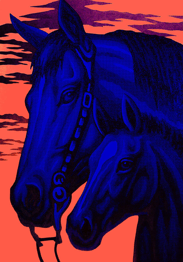 Blue Horses Pink Sky Painting by Steve Fields