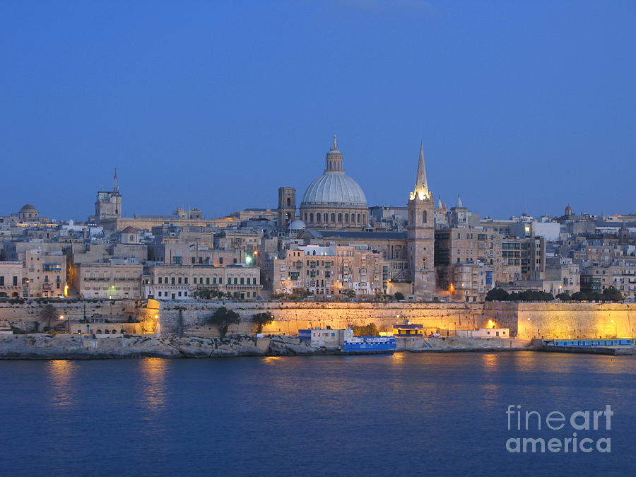 Sunset Photograph - Blue hour Valletta by John Chatterley