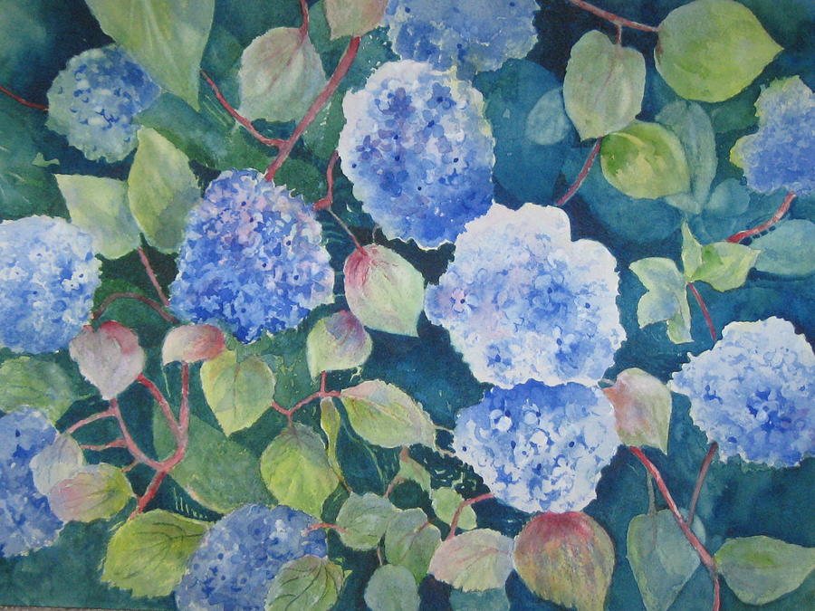 Blue Hydrangea Painting by Marilyn  Clement