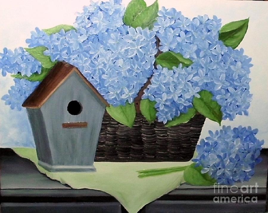 Blue Hydrangea Painting by Peggy Miller
