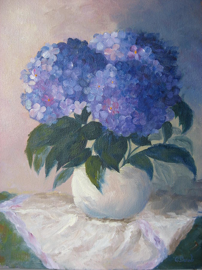 Blue Hydrangeas Painting by Candace Doub