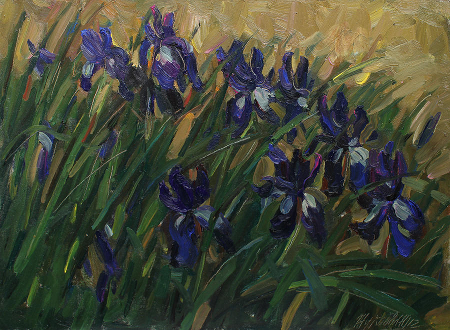 Blue irises Painting by Juliya Zhukova