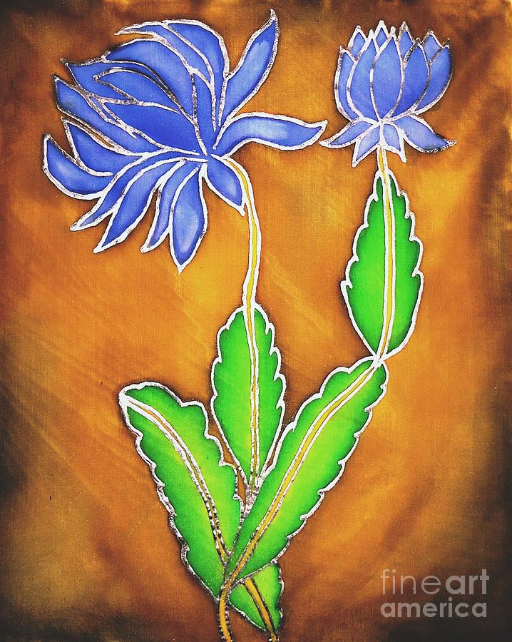 Flowers Still Life Painting - Blue Marigold by Dye n  Design