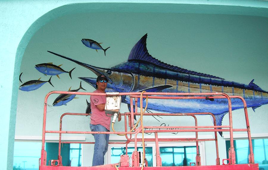 Blue Marlin Motors mural Painting by Carey Chen