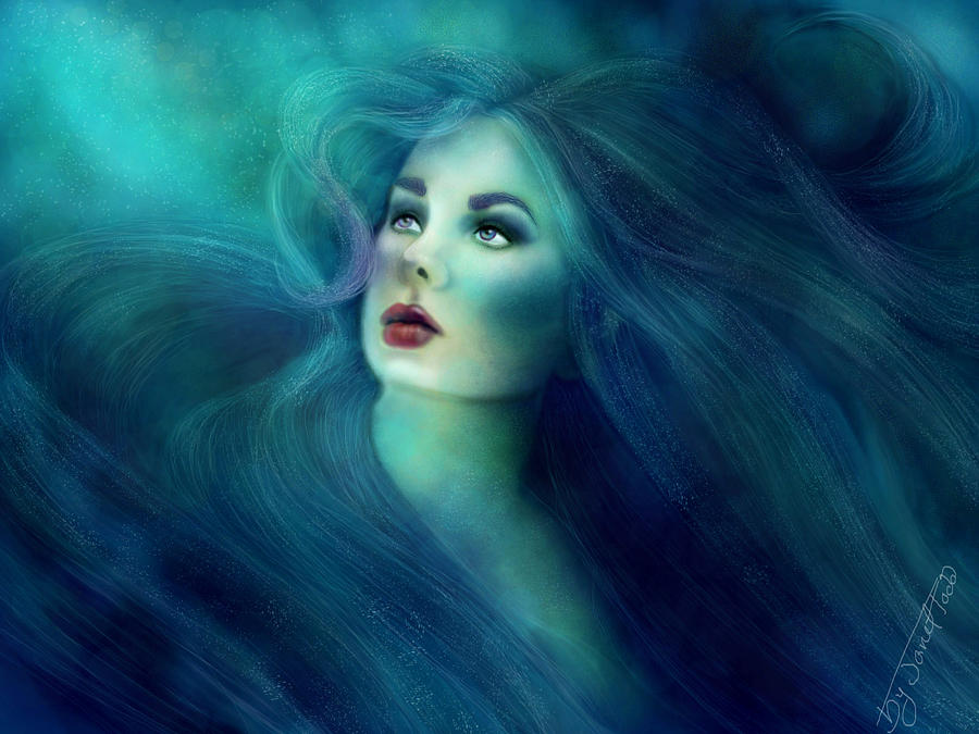 Blue Mermaid Portrait Digital Art by Janel Todd