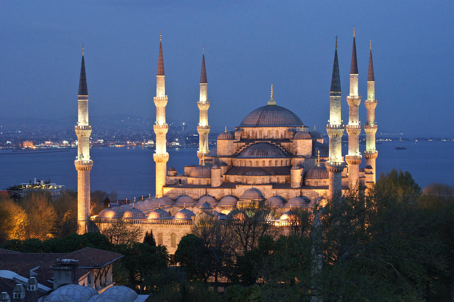 Blue Mosque at Dusk Photograph by Michele Burgess