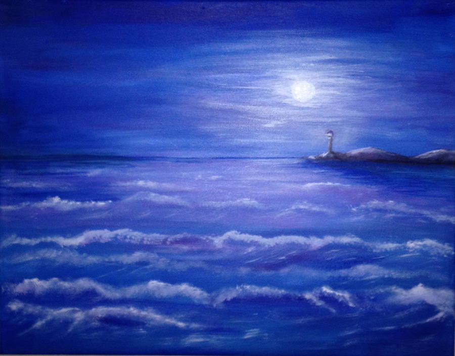 Blue Night Painting by Bozena Zajaczkowska
