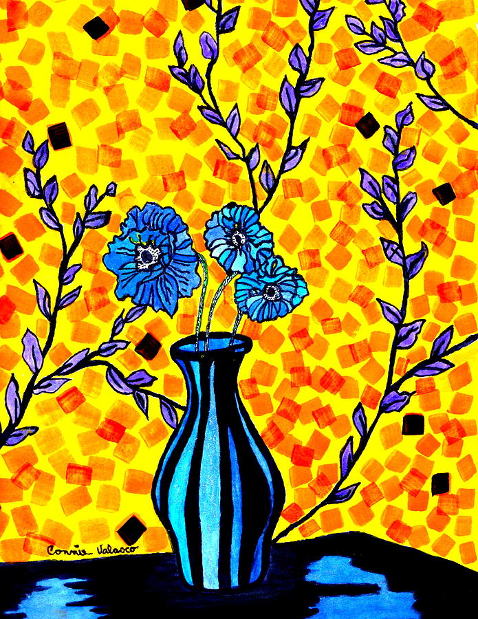 Blue Poppys Painting by Connie Valasco