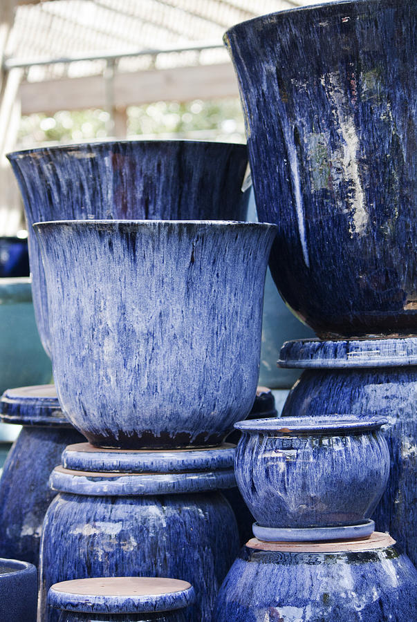 Pot Photograph - Blue Pots for Sale by Teresa Mucha