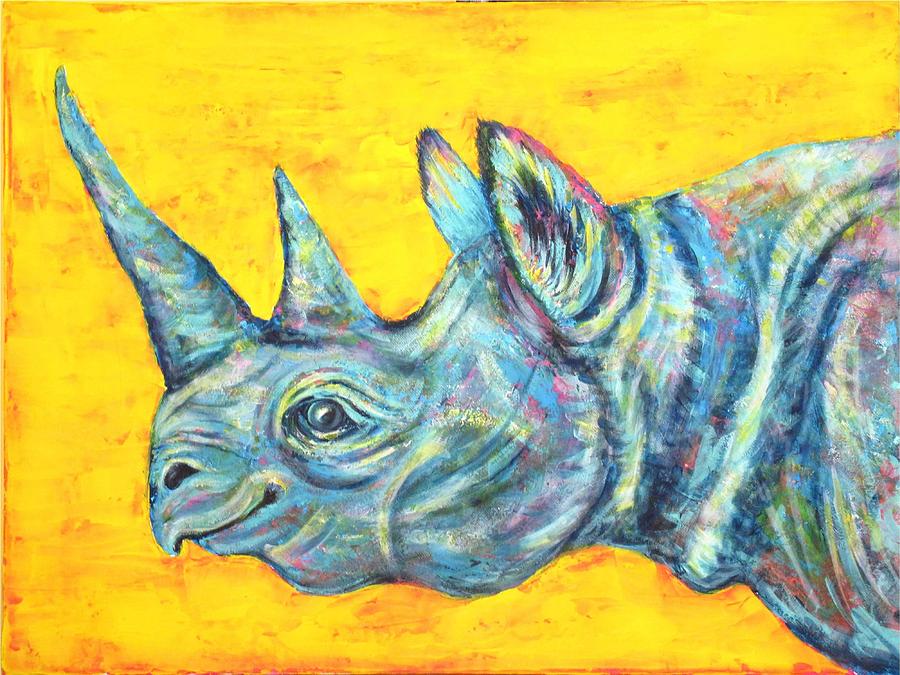 Blue Rhinoceros Painting by Suzan  Sommers