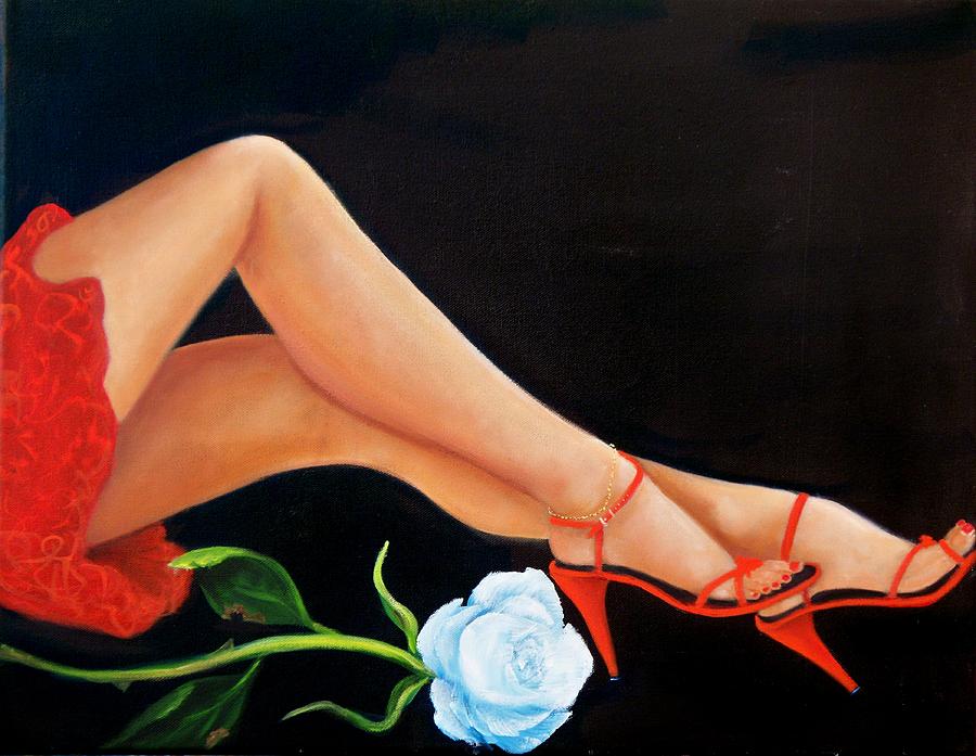 Blue Rose for a Lady in Red Painting by Joni McPherson