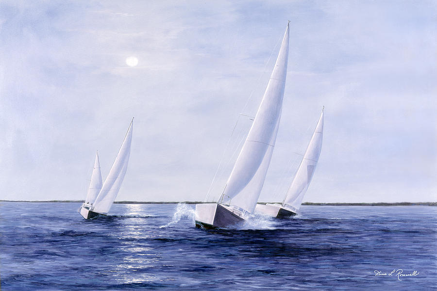Blue Sails Painting by Diane Romanello