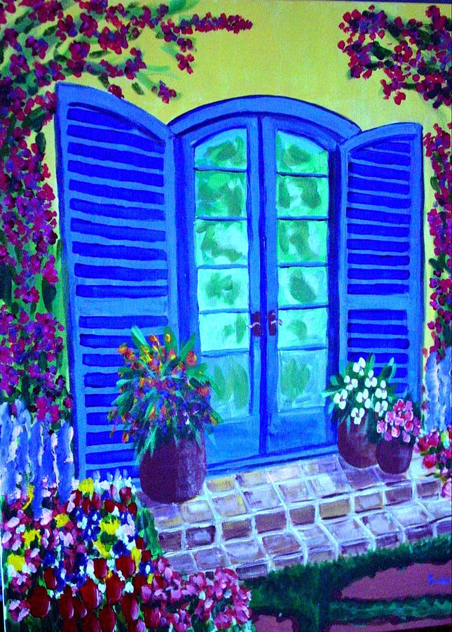 Blue Shutters Painting by Laurie Morgan